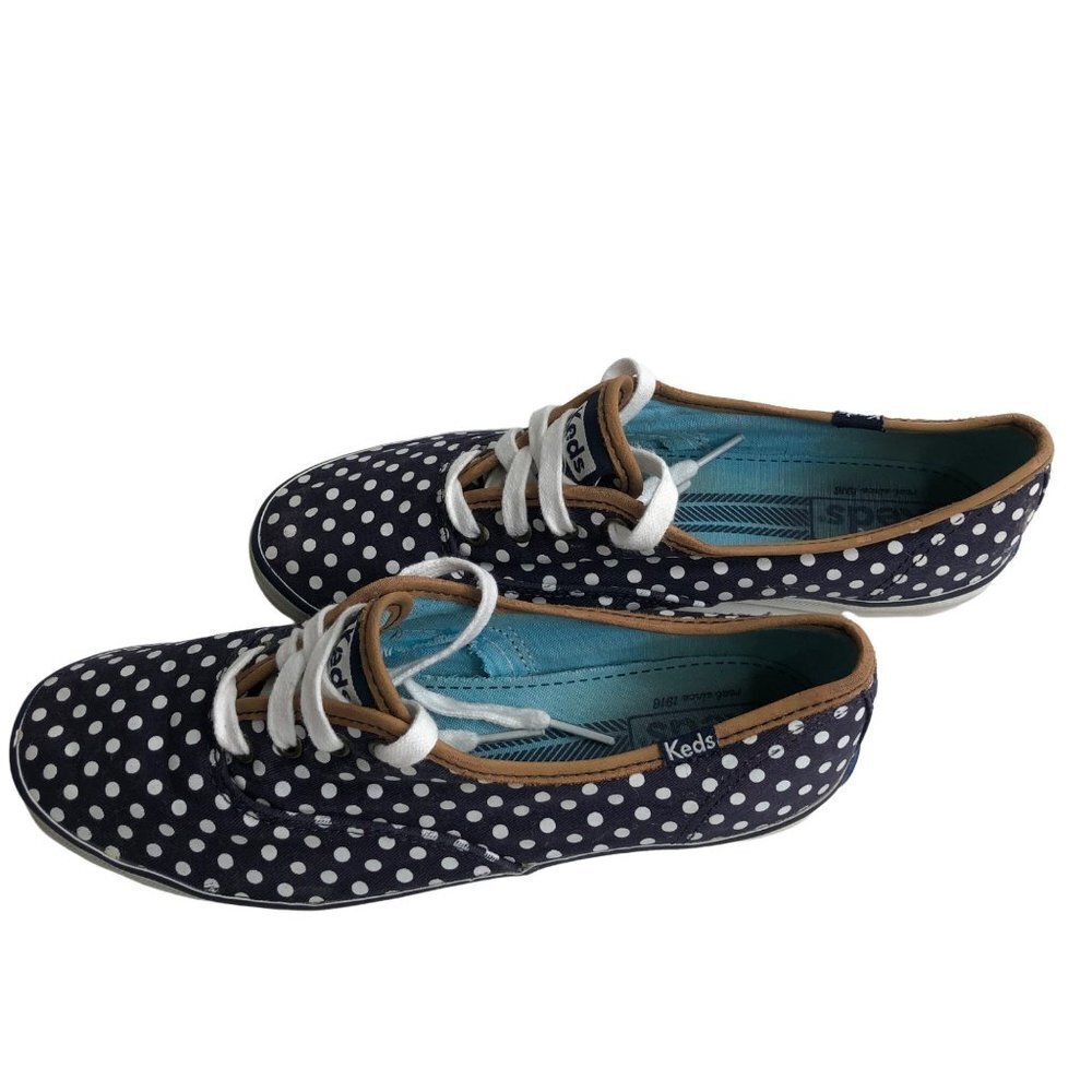 KEDS WOMEN'S CHAMPION SNEAKERS SHOES BLUE POLKA DOTS